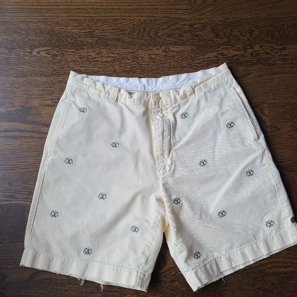 J.Crew Broken In Regular Fit Men's Cream Embroidered Anchors Shorts Sz.35